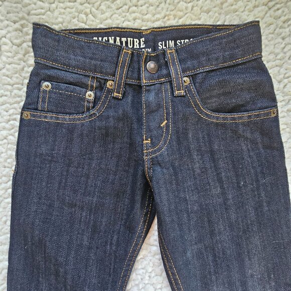 Levi Strauss Slim Straight Dark Wash Denim Jeans Youth 6 Reg Adjustable Waist - Picture 3 of 7